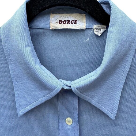 Dorce Vintage 70s Womens Light Blue Button-Up Long Sleeve Shirt Blouse Top 16 - Picture 5 of 9